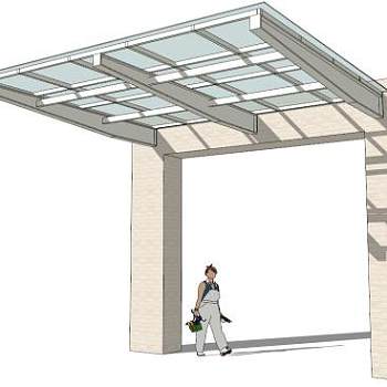 轻钢玻璃雨棚su模型下载_sketchup草图大师SKP模型