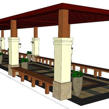 景观庭院走廊架子SU模型下载_sketchup草图大师SKP模型