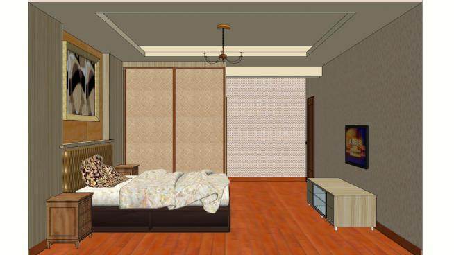 新中式家装卧室SU模型下载_sketchup草图大师SKP模型