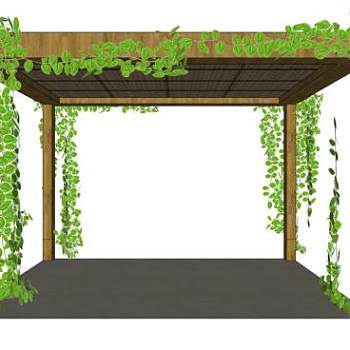 新中式廊架花架su模型下载_sketchup草图大师SKP模型