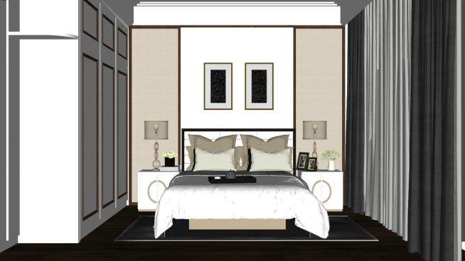 新中式家装卧室sketchup模型下载_sketchup草图大师SKP模型