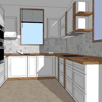 现代简约U型厨房SU模型下载_sketchup草图大师SKP模型