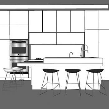 现代白色厨房吧台SU模型下载_sketchup草图大师SKP模型