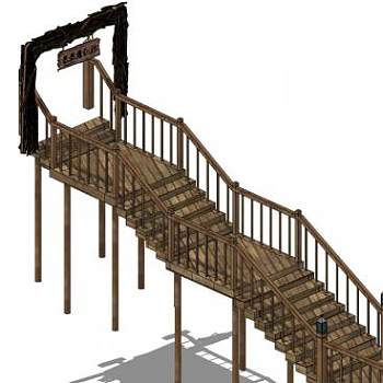 木栈道栏杆su模型下载_sketchup草图大师SKP模型