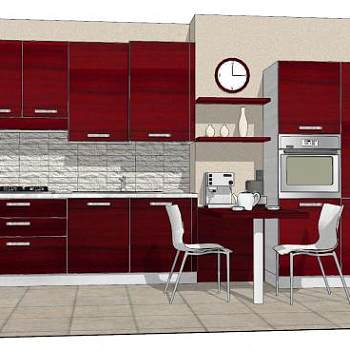 现代红木厨房橱柜SU模型下载_sketchup草图大师SKP模型