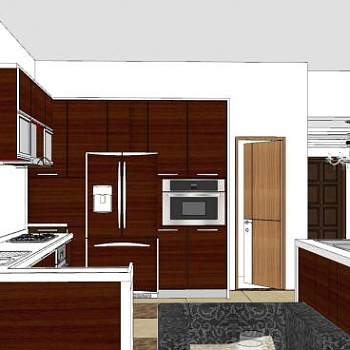 红木厨房家具设计SU模型下载_sketchup草图大师SKP模型