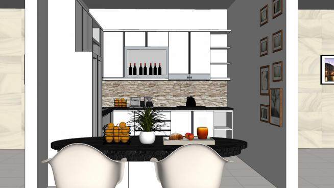 小型厨房餐厅组合SU模型下载_sketchup草图大师SKP模型