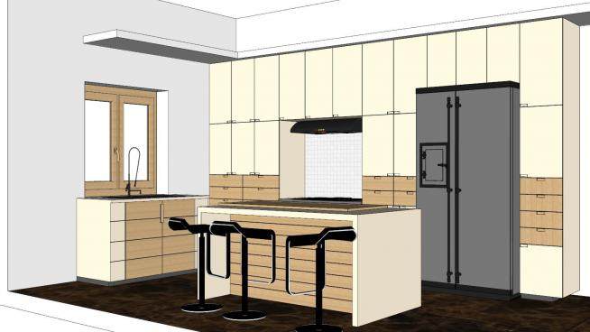 现代岛型厨房橱柜设计SU模型下载_sketchup草图大师SKP模型