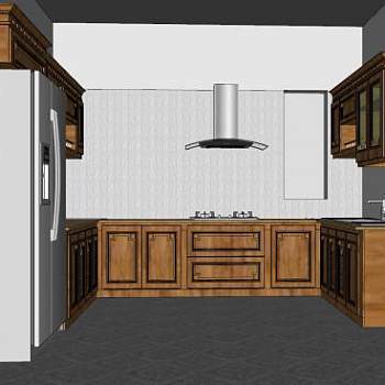 美式复古设计厨房SU模型下载_sketchup草图大师SKP模型
