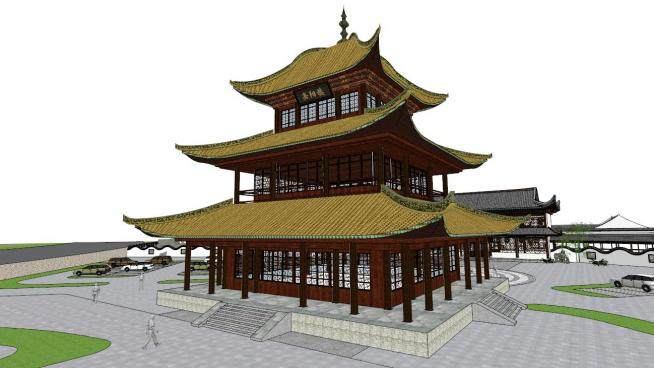 中国古代楼阁su模型下载_sketchup草图大师SKP模型