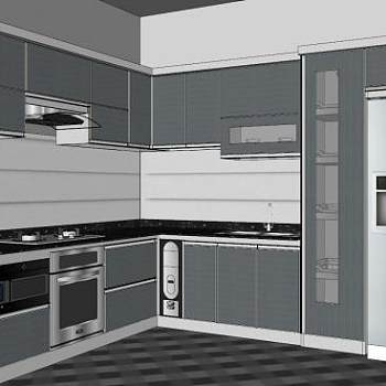 现代灰色简约厨房SU模型下载_sketchup草图大师SKP模型