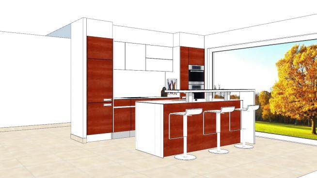 现代木质厨房设计SU模型下载_sketchup草图大师SKP模型