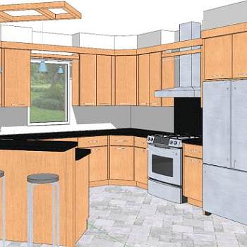 实木橱柜现代厨房SU模型下载_sketchup草图大师SKP模型
