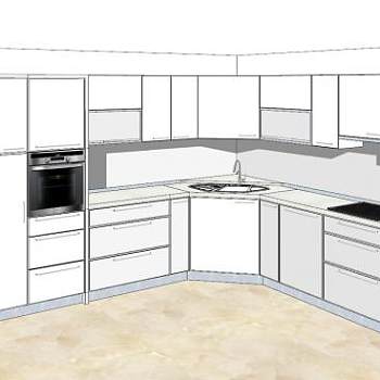 经典白色转角厨柜SU模型下载_sketchup草图大师SKP模型