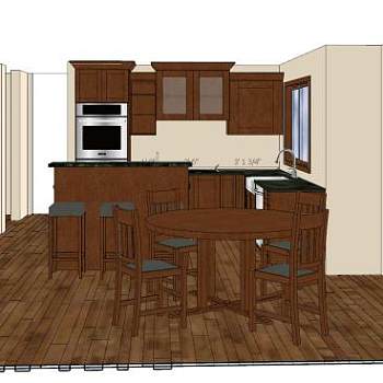 美式复古厨房餐桌SU模型下载_sketchup草图大师SKP模型