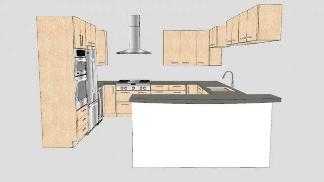 现代回型厨房橱柜SU模型下载_sketchup草图大师SKP模型