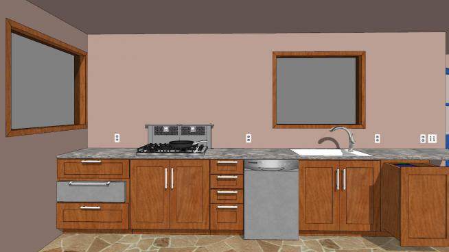 美式现代厨房设计SU模型下载_sketchup草图大师SKP模型