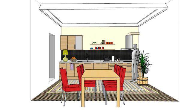 现代一体式厨房餐厅SU模型下载_sketchup草图大师SKP模型