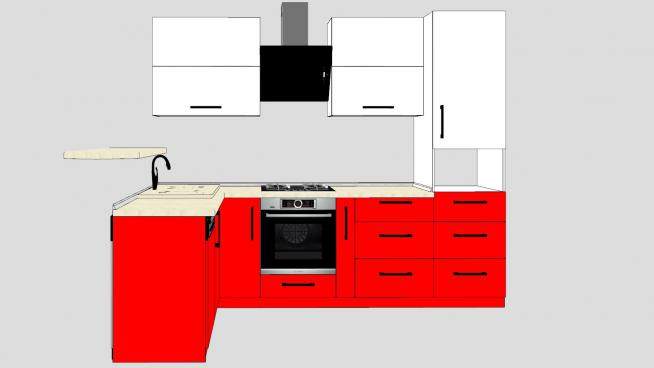 现代红白色橱柜厨房SU模型下载_sketchup草图大师SKP模型
