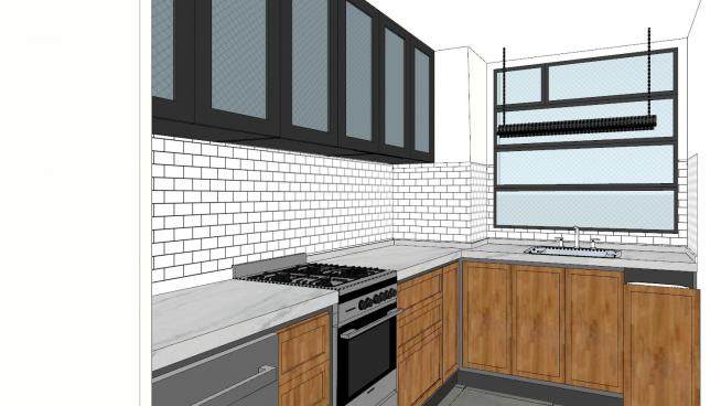 现代砖墙风格厨房平台SU模型下载_sketchup草图大师SKP模型