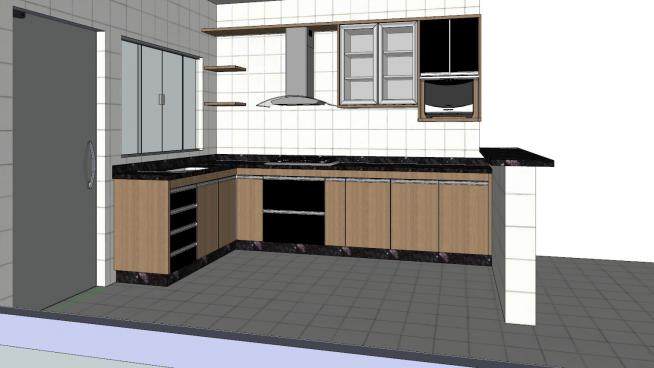 现代L型厨房橱柜家电SU模型下载_sketchup草图大师SKP模型