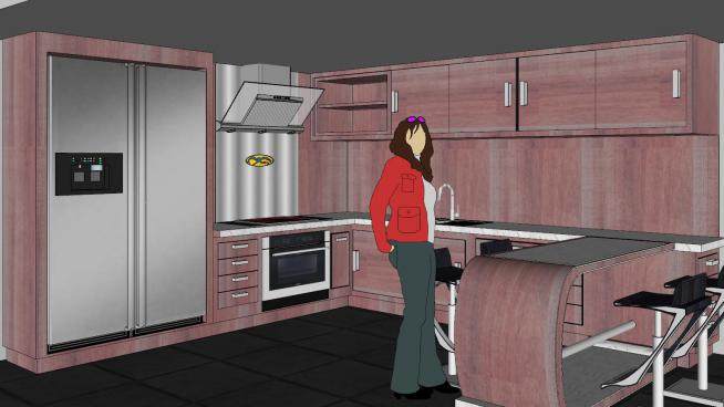现代粉色厨房橱柜sketchup模型下载_sketchup草图大师SKP模型
