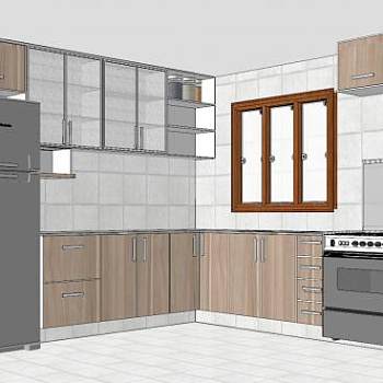 简约转角厨房平台SU模型下载_sketchup草图大师SKP模型