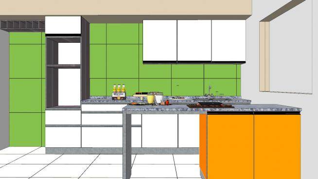 现代餐厅厨房设计SU模型下载_sketchup草图大师SKP模型