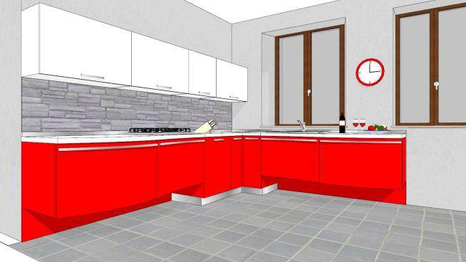 现代红白色厨房橱柜SU模型下载_sketchup草图大师SKP模型