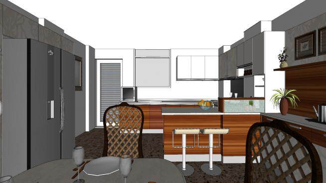 现代户型厨房餐厅组合SU模型下载_sketchup草图大师SKP模型