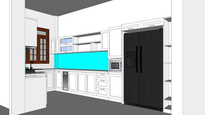 现代白色厨房橱柜设计SU模型下载_sketchup草图大师SKP模型