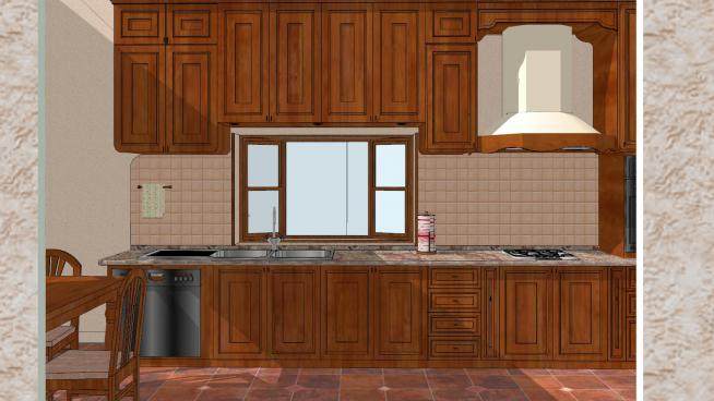 美式古典厨房设计SU模型下载_sketchup草图大师SKP模型