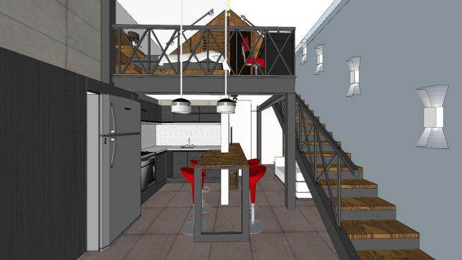 复式住宅厨房设计SU模型下载_sketchup草图大师SKP模型