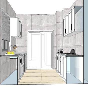 现代二字型橱柜SU模型下载_sketchup草图大师SKP模型