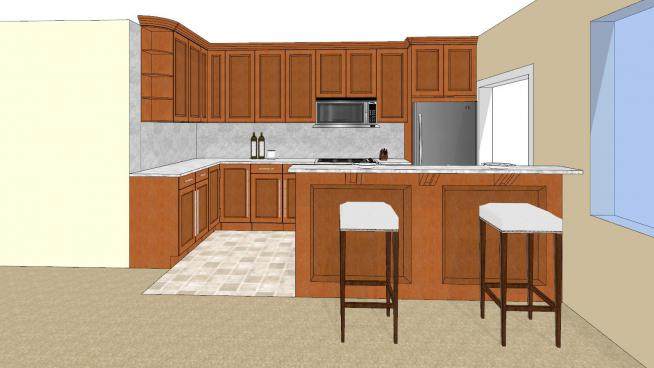 美式开放式厨房设计SU模型下载_sketchup草图大师SKP模型