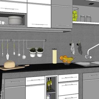 L型厨房设计SU模型下载_sketchup草图大师SKP模型