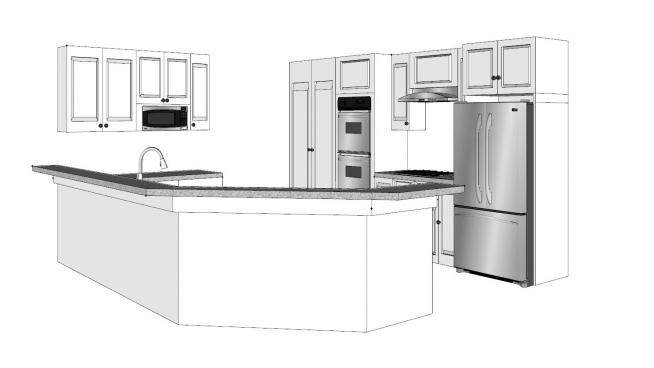 极简吧台厨房设计SU模型下载_sketchup草图大师SKP模型