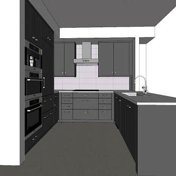 现代U型灰色厨房SU模型下载_sketchup草图大师SKP模型