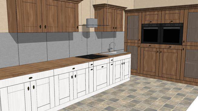 美式家装厨房设计SU模型下载_sketchup草图大师SKP模型
