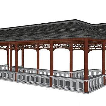 中国古建筑连廊su模型下载_sketchup草图大师SKP模型