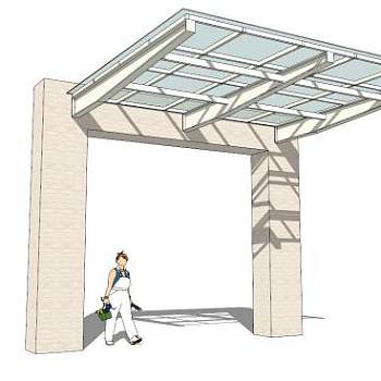 车库坡道玻璃雨棚su模型下载_sketchup草图大师SKP模型