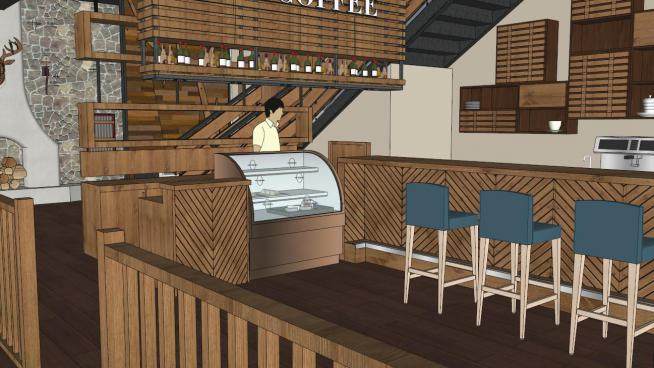 两层咖啡厅设计su模型下载_sketchup草图大师SKP模型
