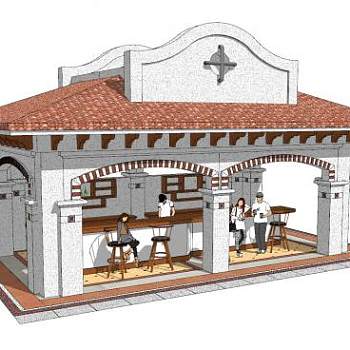 欧式建筑快餐店SU模型下载_sketchup草图大师SKP模型