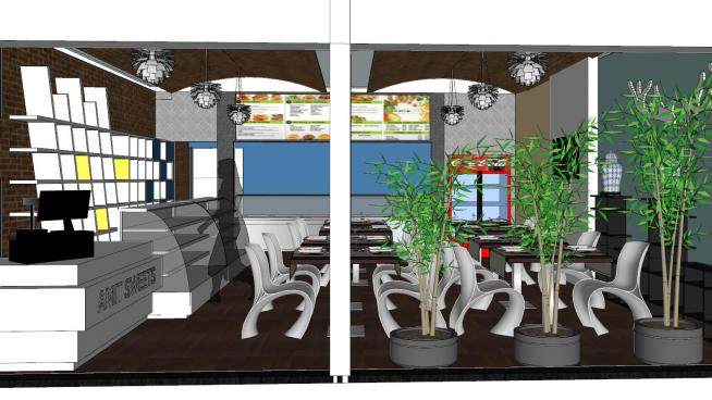现代快餐店餐厅sketchup模型下载_sketchup草图大师SKP模型