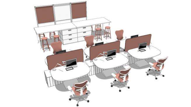 现代办公室隔断家具SU模型下载_sketchup草图大师SKP模型