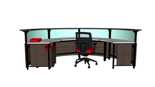 现代弧形办公桌椅SU模型下载_sketchup草图大师SKP模型