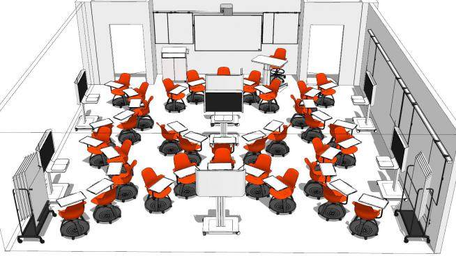 现代课堂型橙色会议室SU模型下载_sketchup草图大师SKP模型