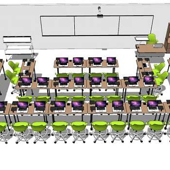 现代课堂型多媒体会议室SU模型下载_sketchup草图大师SKP模型