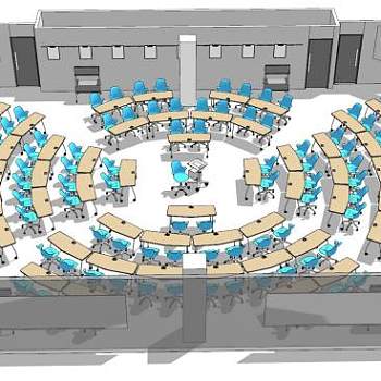 现代大型圆弧型会议室SU模型下载_sketchup草图大师SKP模型