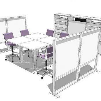 现代小型屏风会议室SU模型下载_sketchup草图大师SKP模型